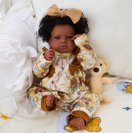 "Lanny" - 20-Inch African American Reborn Doll with Black Skin and Hand-Rooted Hair