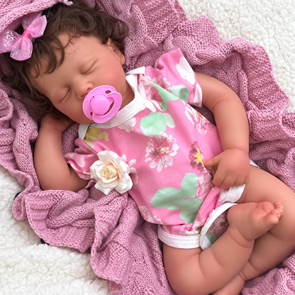 Aria – 20-Inch (50 cm) Full Silicone Reborn Baby Doll with Rooted Dark Hair & Open Mouth