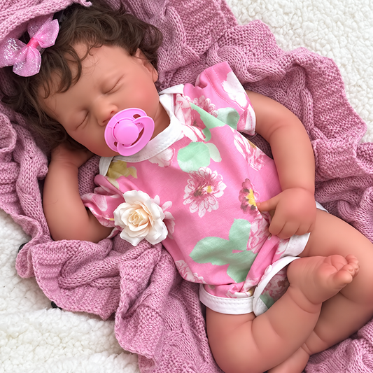 Aria – 20-Inch (50 cm) Full Silicone Reborn Baby Doll with Rooted Dark Hair & Open Mouth