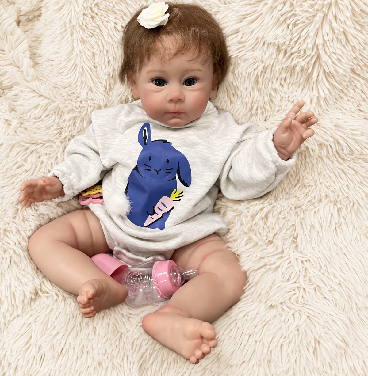 Lilly – 60 cm / 24-Inch Realistic Reborn Baby Girl Doll with Blue Eyes and Hand-Implanted Hair
