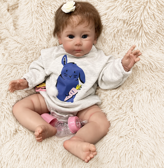 Lilly – 60 cm / 24-Inch Realistic Reborn Baby Girl Doll with Blue Eyes and Hand-Implanted Hair