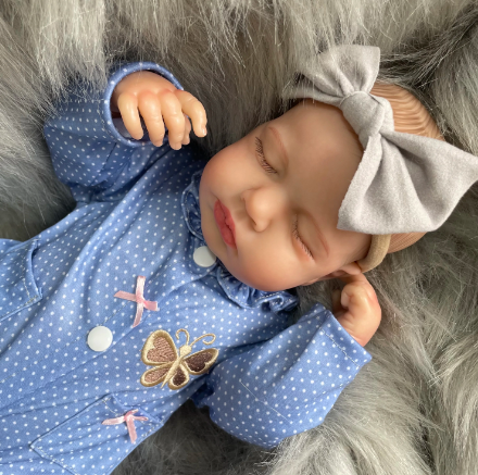 Sleeping Girl Reborn Doll in Blue Dress - Realistic Newborn Gift