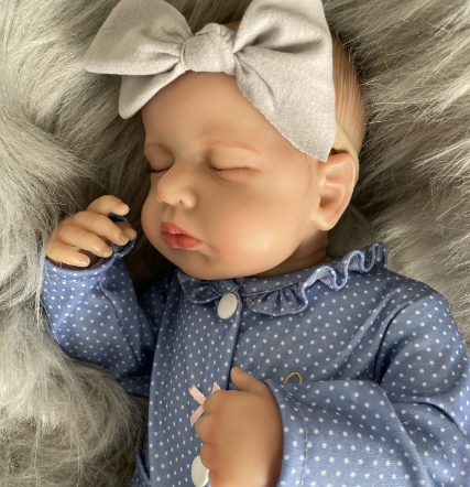 Sleeping Girl Reborn Doll in Blue Dress - Realistic Newborn Gift