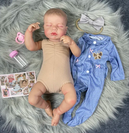 Sleeping Girl Reborn Doll in Blue Dress - Realistic Newborn Gift