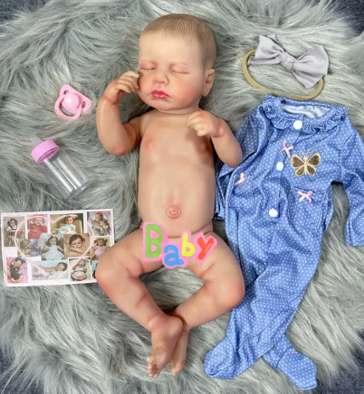 Sleeping Girl Reborn Doll in Blue Dress - Realistic Newborn Gift