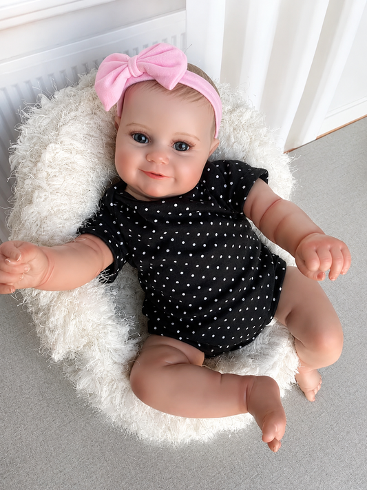 Reborn Baby Doll Maddie - Smiling Girl with Visible Veins, 19-Inch Lifelike Masterpiece