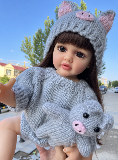 55 cm Toddler Reborn Girl Doll with Long Braidable Hair - 55 cm Realistic Silicone Baby