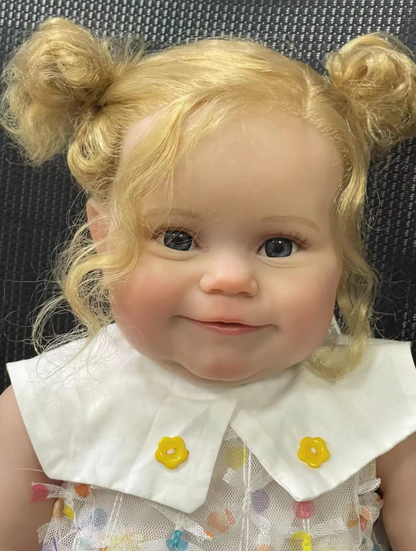 Silicone Reborn Baby Girl Doll "Charlotte" - 60cm Artistic Masterpiece with Blonde Long Curly Hair and 3D Painted Skin