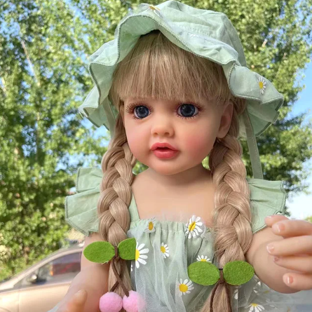 Reborn Girl Doll with Curly Brown Hair - 55 cm Realistic Silicone Baby