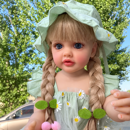 55 cm Toddler Reborn Girl Doll with Long Braidable Hair - 55 cm Realistic Silicone Baby