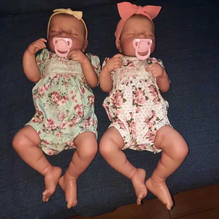 Newborn Twin Reborn Baby Dolls - LouLou Twins, 50cm Lifelike Silicone Vinyl Dolls