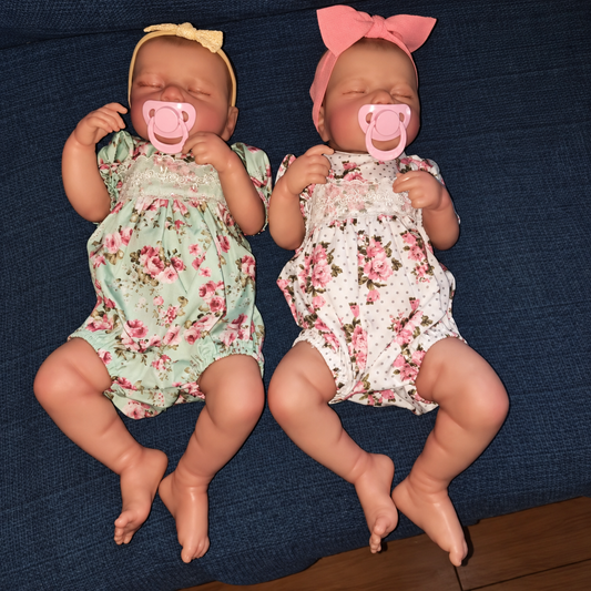 Newborn Twin Reborn Baby Dolls - LouLou Twins, 50cm Lifelike Silicone Vinyl Dolls