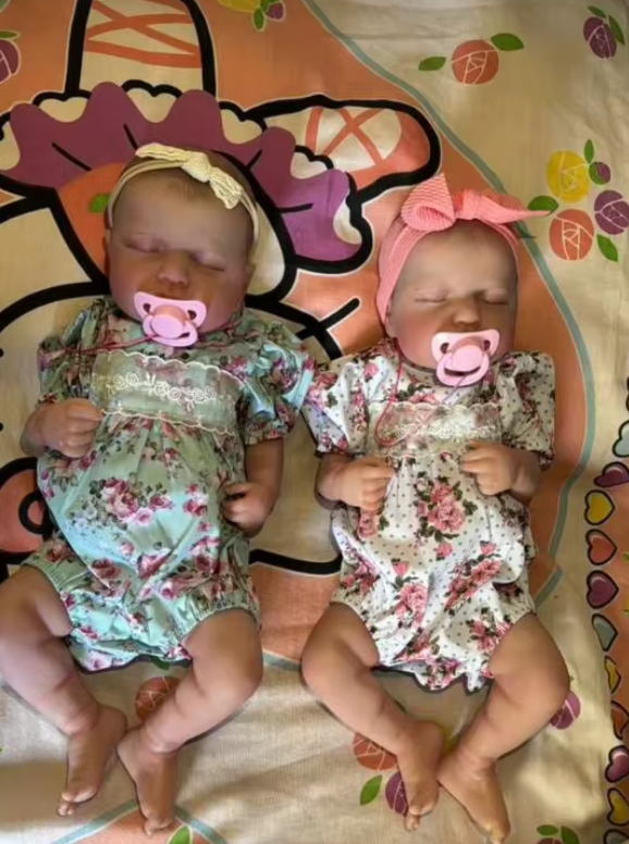 Newborn Twin Reborn Baby Dolls - LouLou Twins, 50cm Lifelike Silicone Vinyl Dolls